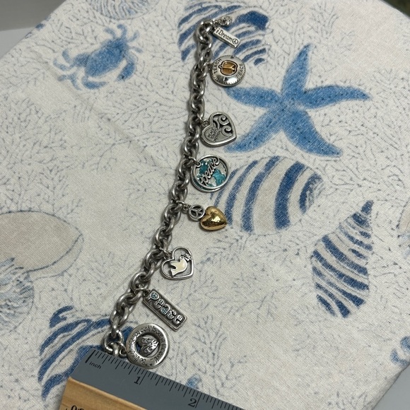 Brighton World Peace Charm Bracelet Retired Silver Plated Chunky Oval Link Chain - Picture 9 of 12